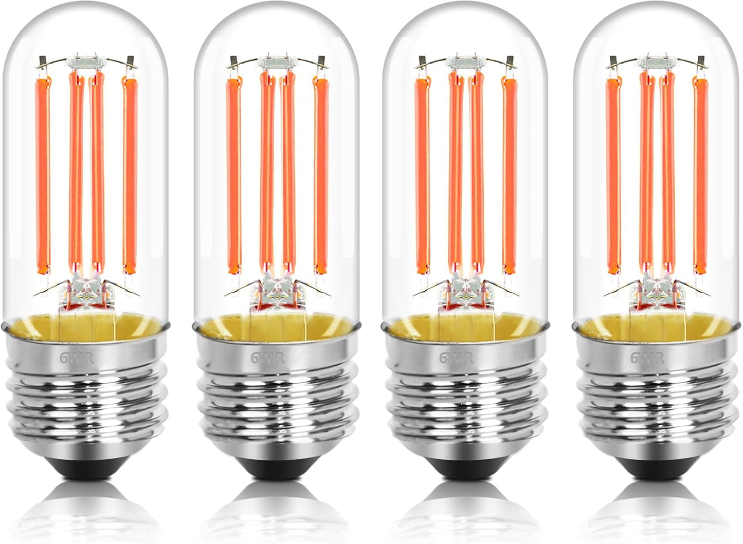 4 Pack 3.2 Inch T10 Pink Light Bulb, E26 Base Edison Bulbs Dimmable, AC 120V 60 Watt Equivalent Clear Glass Filament Bulb, Halloween Christmas Party Bar Colored Light Bulbs, UL Listed