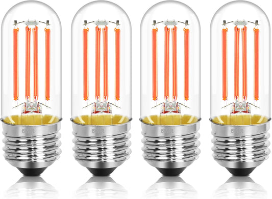 4 Pack 3.2 Inch T10 Pink Light Bulb, E26 Base Edison Bulbs Dimmable, AC 120V 60 Watt Equivalent Clear Glass Filament Bulb, Halloween Christmas Party Bar Colored Light Bulbs, UL Listed