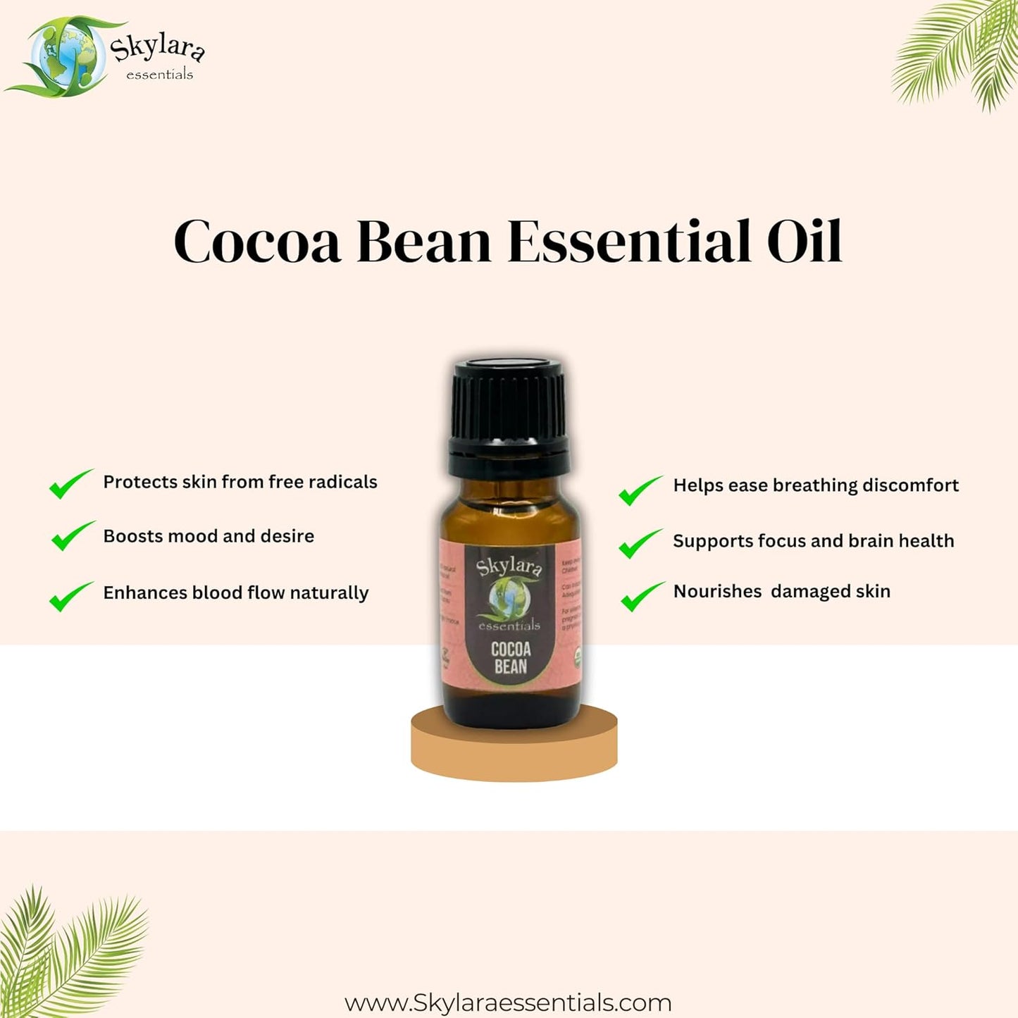 Organic Cocoa Bean Essential Oil (Chocolate) - Pure, Aromatic, and Rich | Natural Chocolate Scent for Aromatherapy (10ml Roll On)