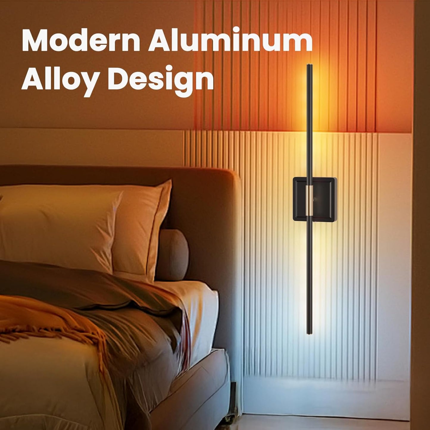 Modern RGB Wall Sconces Set of 2, Battery Operated Color Changing LED, 10,000mAh Manual Remote Control, 350° Rotatable Matte Black/Gold, No Wiring for Gaming Room, Bedroom, Party Decor