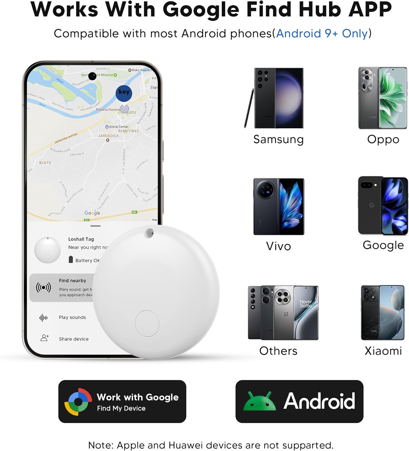 Air Tracker Tag for Android Smart Tag（Not for iOS） Tags-4 Pack Android Work with Google Find Hub App Key Finder Bluetooth Tracker Item Locator for Keys, Luggage, Backpack, etc. (White, 2 Pack)