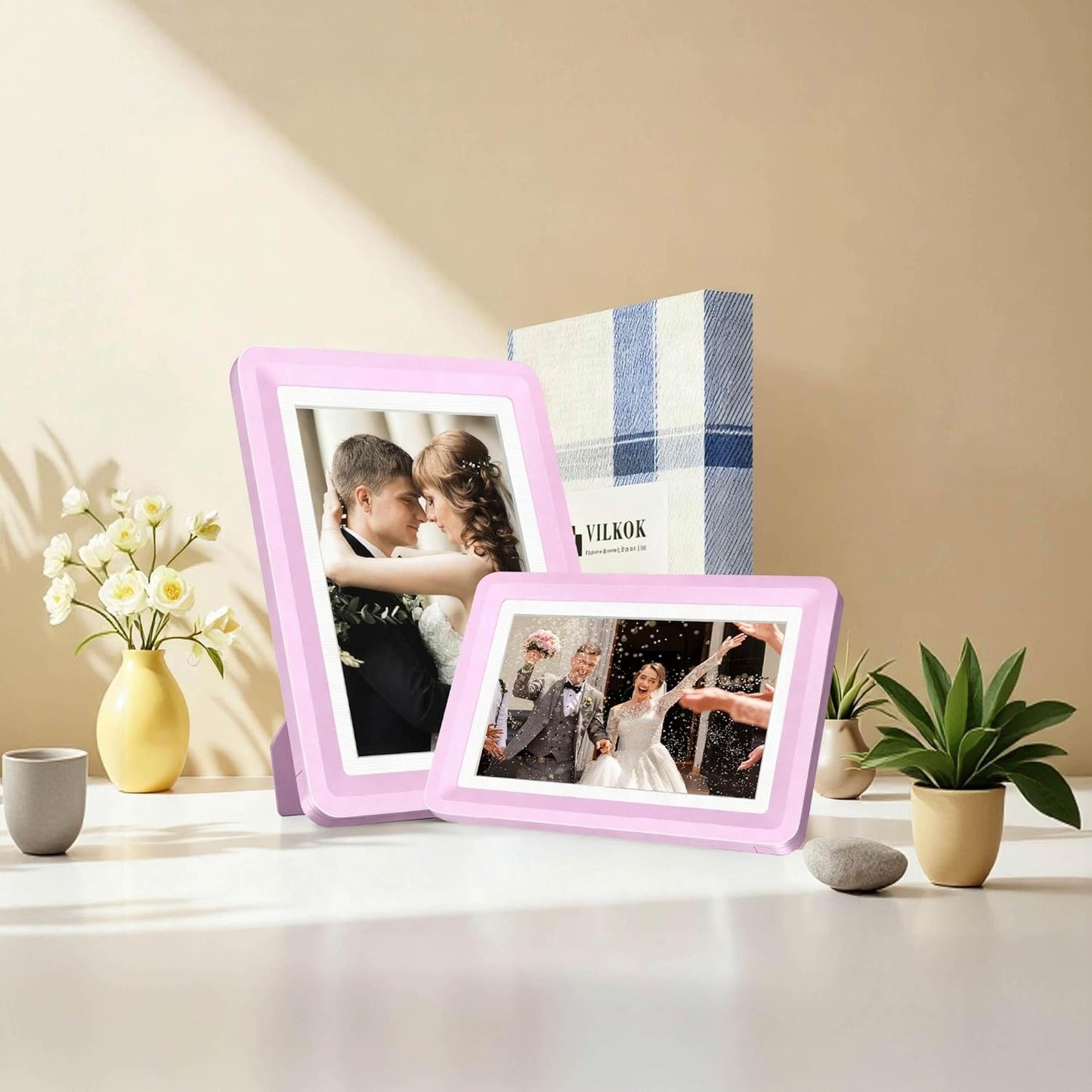 Pink 5x7 Picture Frame with Acrylic Front 3 Pack, ABS Frame for 5x7 or 4x8 Photos, Shatterproof UV-Resistant Tabletop Photo Frame, Vertical/Horizontal Display for Home Décor