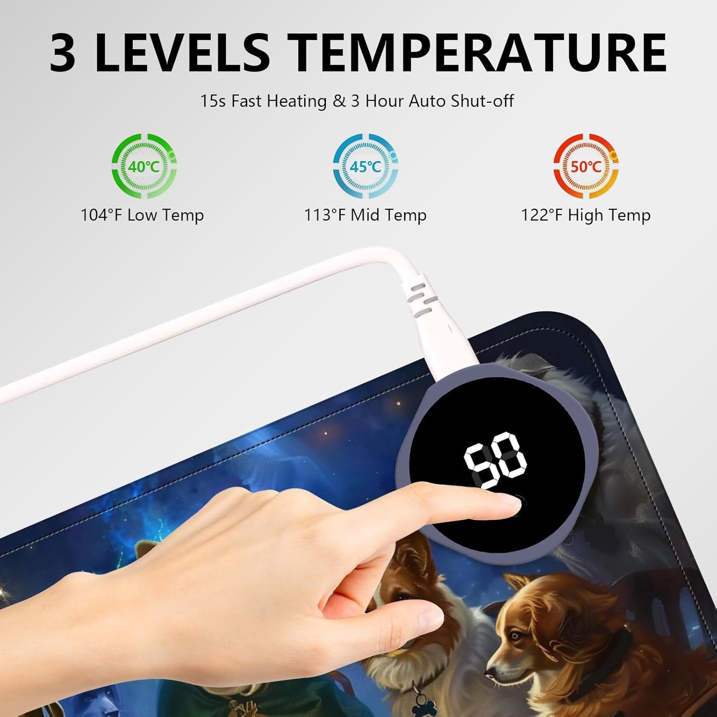 Heated Mouse Pad with 3 Levels Heated & 3 Hours Auto Shut-Off Mouse Pad for Warming Hands in Office Home, 31.5" x 13"Large Safe Desk Mat Hand Warmer，Dog Cards