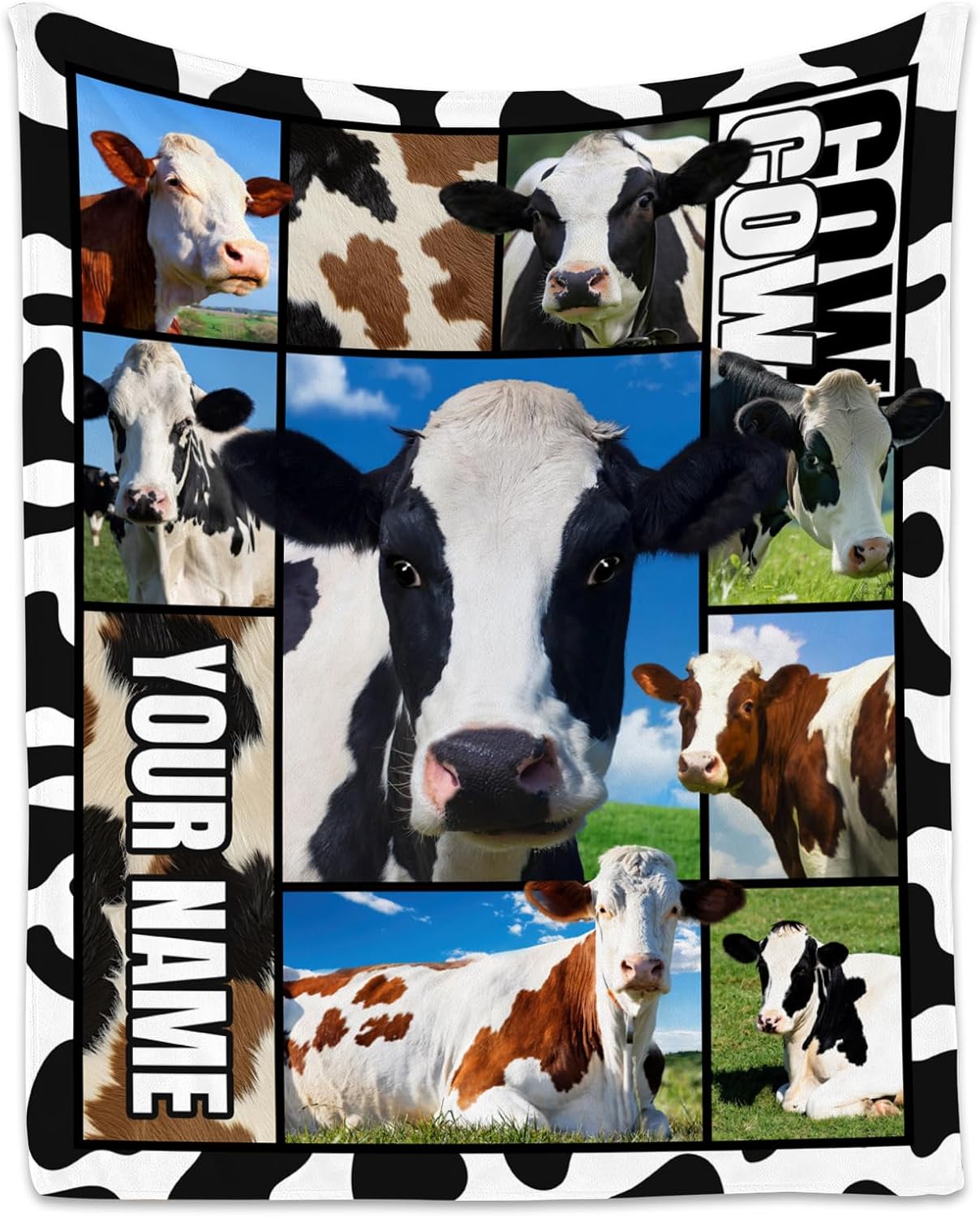Custom Cow Blankets and Throws, Personalized Cow Gifts for Women Girls, Soft Fluffy Fuzzy Farmhouse Blanket Country Home Decor, 60"x80" Animal Pattern Throw for Bed Living Room