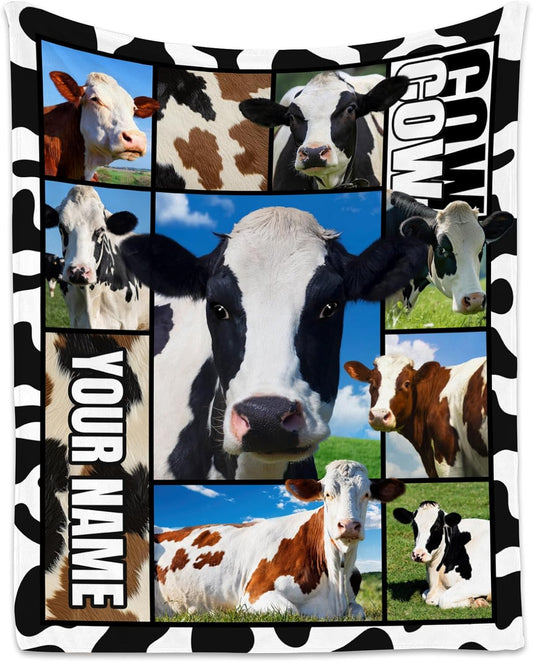 Custom Cow Blankets and Throws, Personalized Cow Gifts for Women Girls, Soft Fluffy Fuzzy Farmhouse Blanket Country Home Decor, 30"x40" Animal Pattern Throw for Couch Sofa