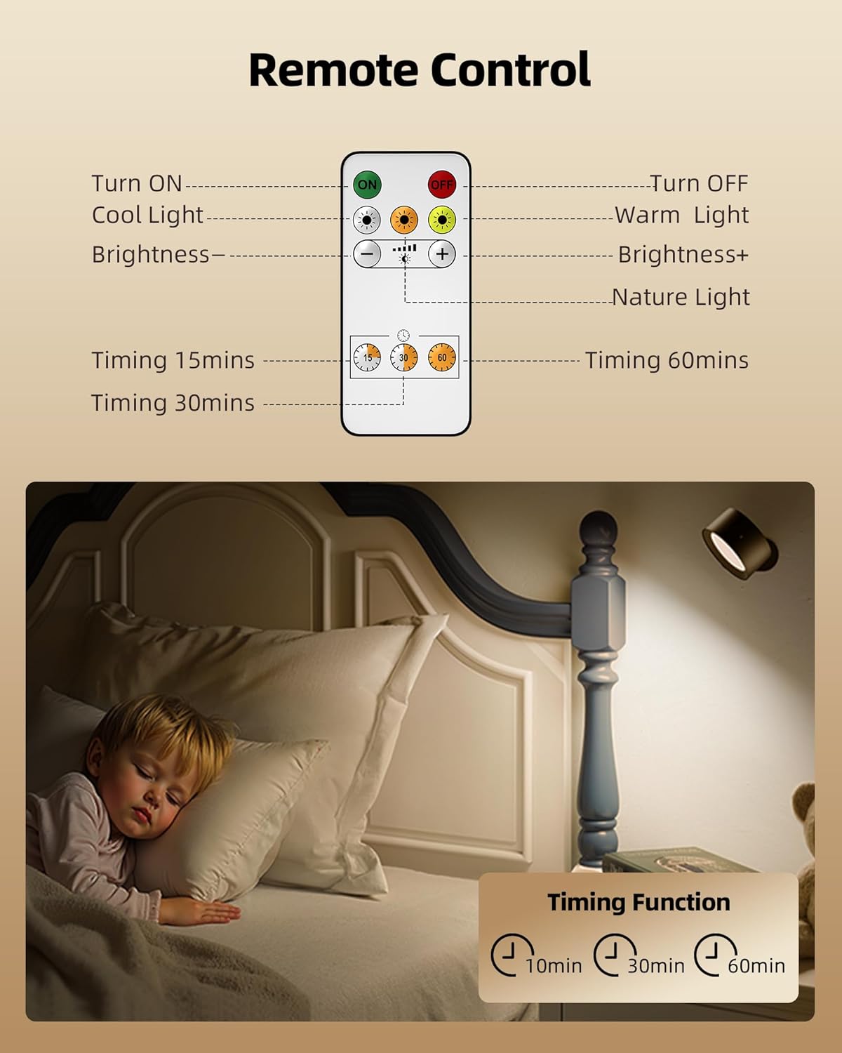 LED Wall Mounted Lights, Rechargeable Wall Sconces Lamp, 3 Color Temps & Remote and Touch, 360°Rotation Dimmable Cordless Wall Light for Study Bedroom Reading Bedside(Black, 1 Pack)