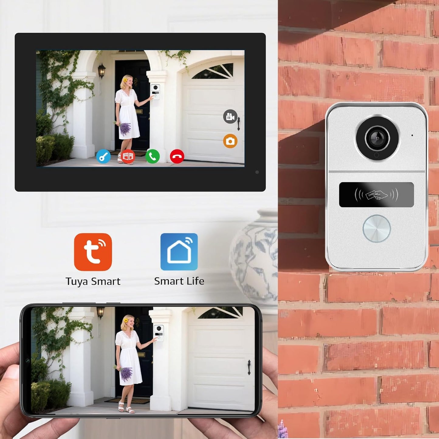 2 Wired Video Intercom System, 7 Inches Video Doorbell Camera with Monitor, Wired Video Door Phone HD Camera Kits Support tuya, Two Way Talk, Video Recording, Remote Unlock for Smart Home