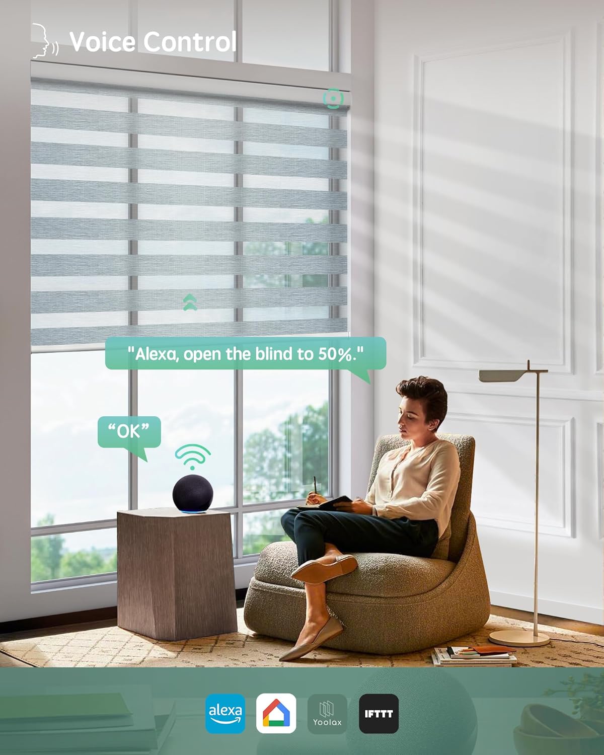 Yoolax Motorized Blinds with Remote, Electric Zebra Blinds for Indoor Windows, Room Darkening Smart Shades with Voice Control, Compatible with Alexa Google Home, APP Control, 35" W x 72" H, Grey