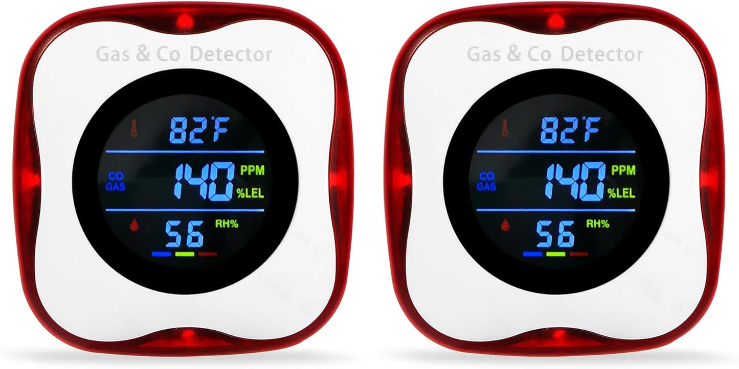 2 Packs Plug in Gas & Carbon Monoxide Detectors, 4-in-1 Natural Gas Leak Detector,Carbon Monoxide Alarm,4 Sensor °F&Humidity,CO & Propane Detector for Home,RV