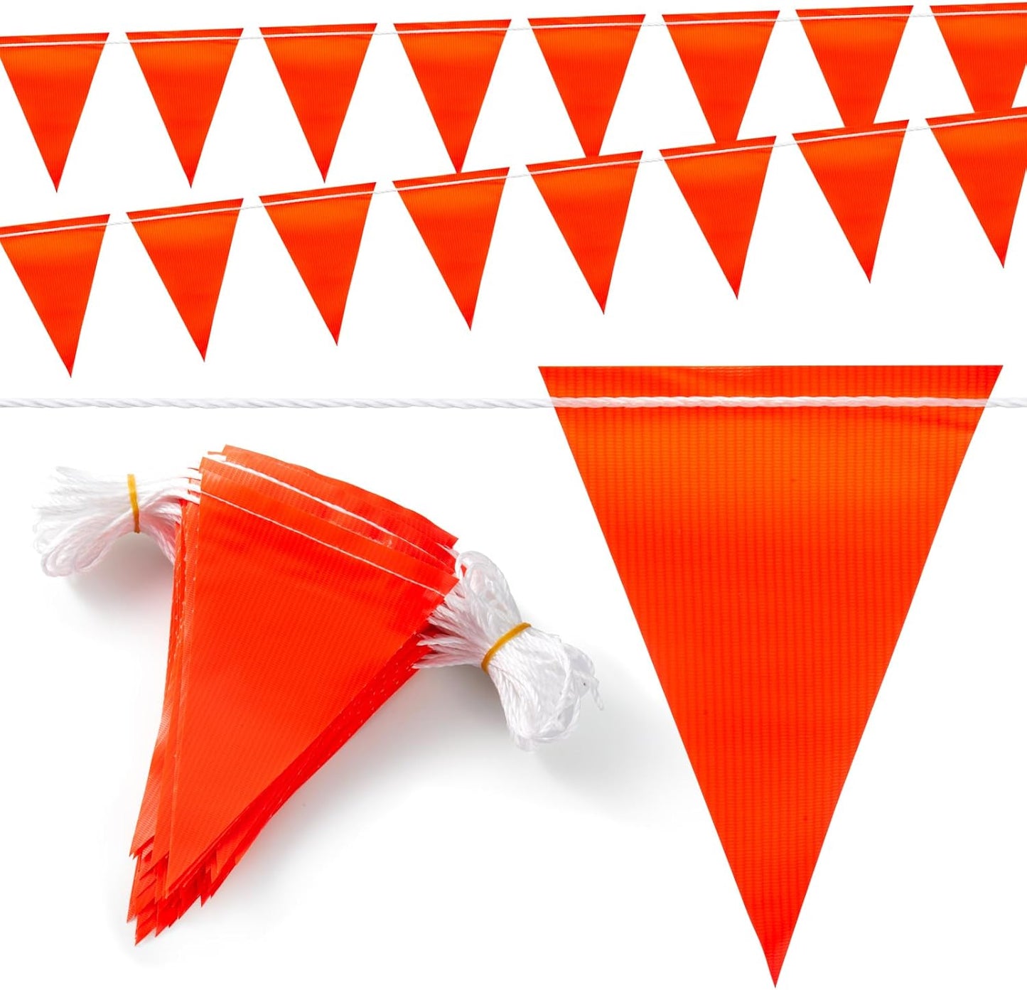 Safety Warning [Enhanced Density] Pennant Banner Flag Sign – 105FT OSHA High Visibility,11 * 7 Inches Colored Triangle Signs for Construction Zones, Roadwork, and Hazard Areas(ORANGE,80PCS,105FT)