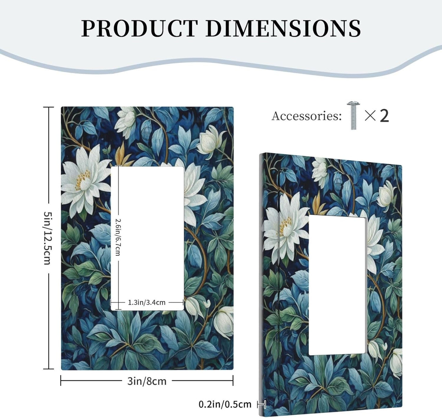 White Flowers Green Leaves Single Decora Outlet Wall Plate 1 Gang Rocker Decorative Switchplate Faceplate GFCI Light Switch Covers for Home Living Decor