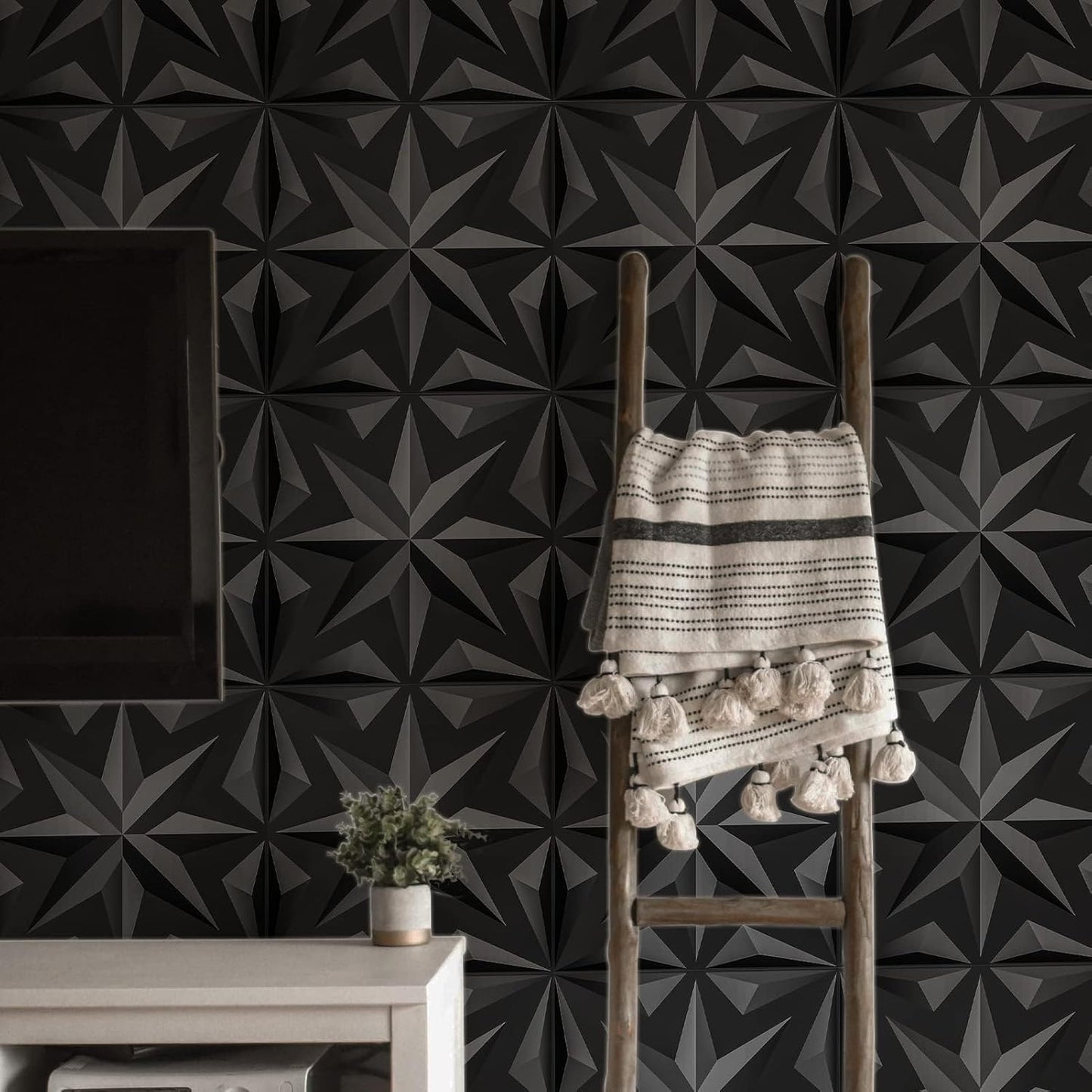 Art3d Decorative 3D Wall Panels Art Petal Pack of 12 Tiles 32 Sq Ft, Black