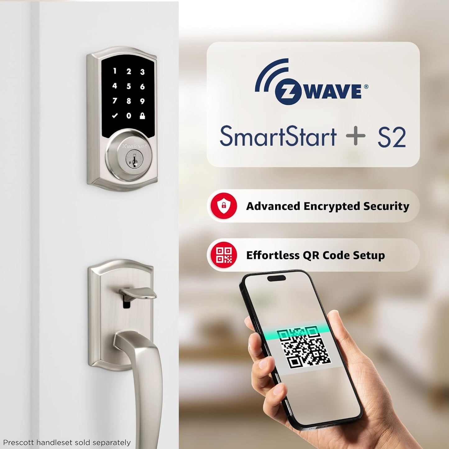 Kwikset HomeConnect 918 Traditional Z-Wave Long Range Enabled Touchscreen Lock Works with Ring Alarm, Samsung SmartThings Hub Required, Sold Seperately in Satin Nickel