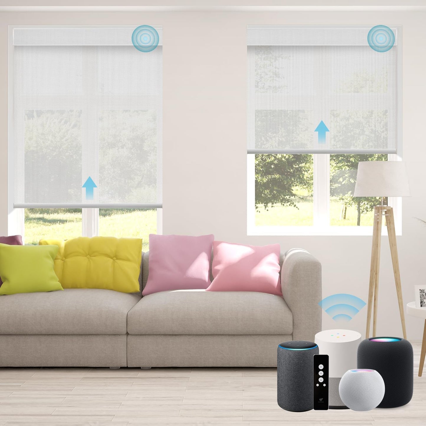 SmartWings Motorized Smart Roller Shades in Light Filtering, Electric Blinds with Remote for Windows Compatible with Alexa/Google Home/Homekit, Customized, 1% Openness Aventus White