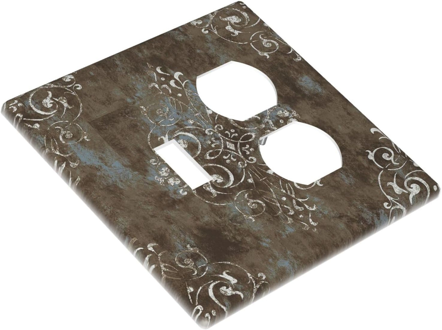 Decorative Outlet Covers Brown Vintage Abstract Floral 2 Gang Wall Plate Cover Single Toggle Duplex Combo Two Switch Light Switch Cover Plate Jumbo Dual GFCI Faceplate for Home Decor