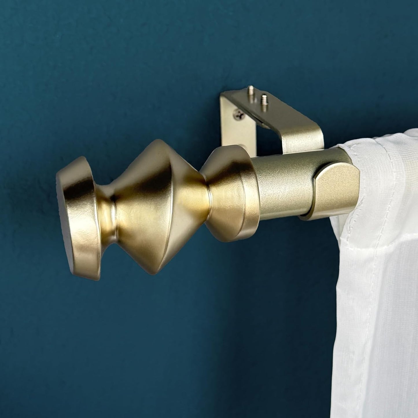 1-1/8 Inch Diameter Champagne Gold Curtain Rods with Modern Geometric Finials, 72-144'' Telescoping Single Curtain Rods for window width 68-140 inch, 1 pack