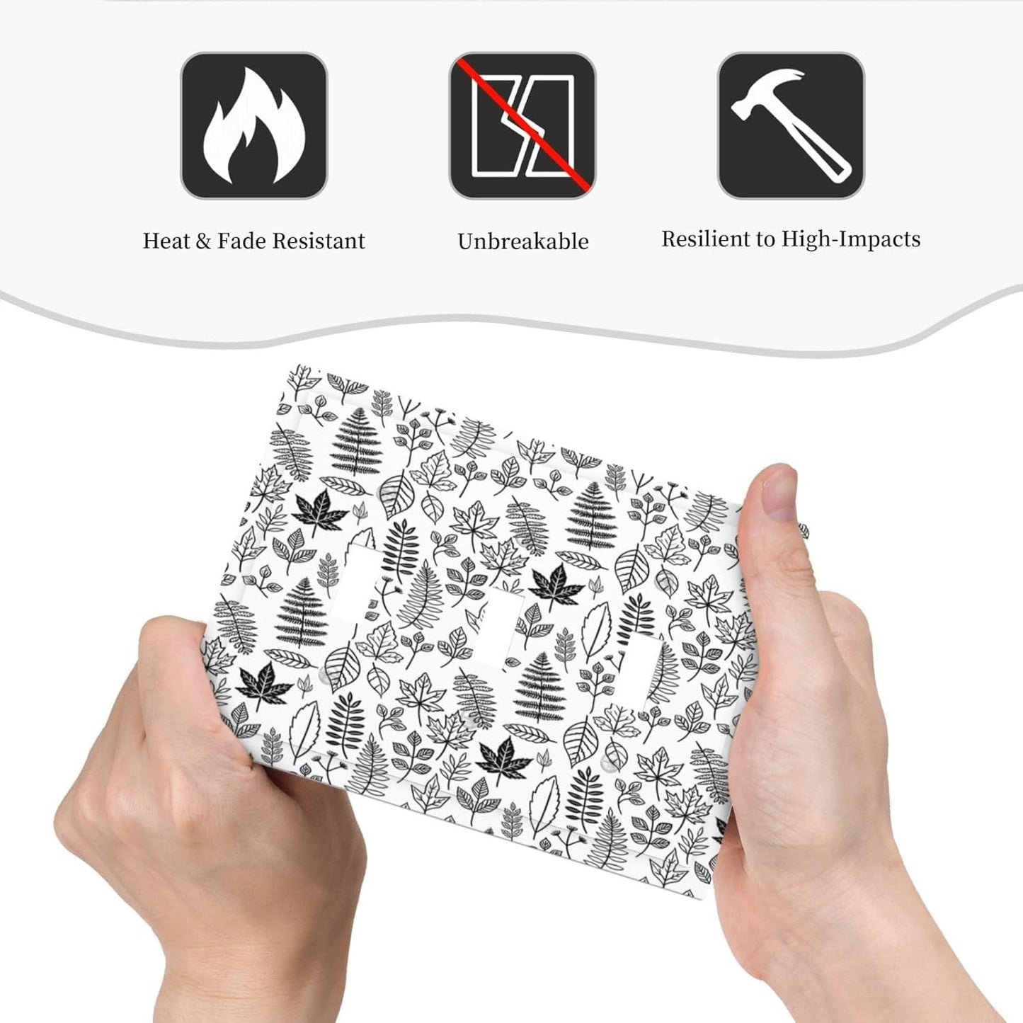 Black White Leaf Wheat Maple Leaf Plant Decorative Switch Plates 3 Gang Wall Plate Triple Toggle Light Switch Cover Electrical Wall Panels Faceplate for Bedroom Bathroom Decor