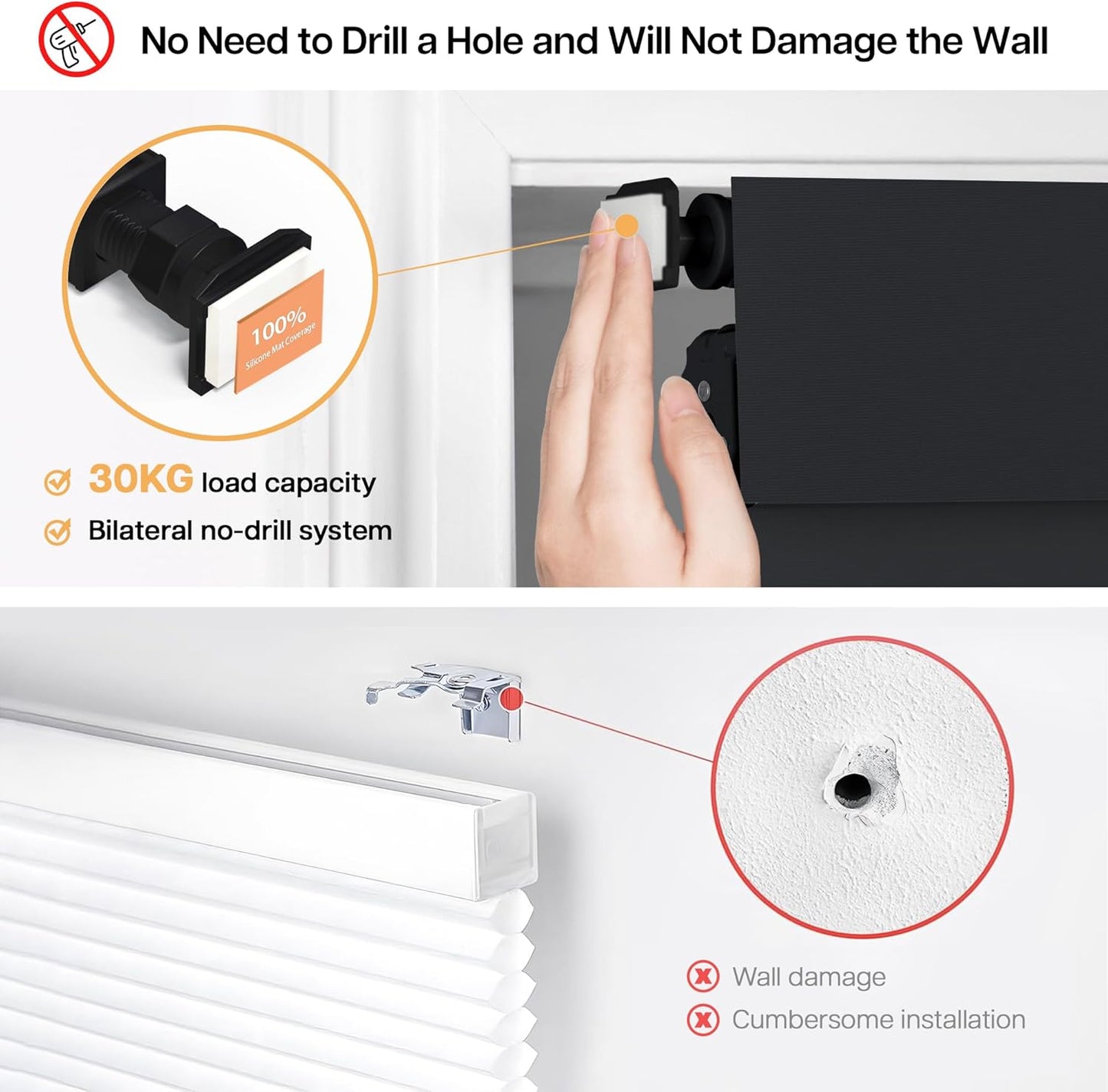 LazBlinds No Drill Blinds for Indoor Windows, Blackout Roller Shades, Cordless Window Blackout Blinds, Thermal Insulated Fabric UV Protection for Home and Office, 32" W x 48" H, Black