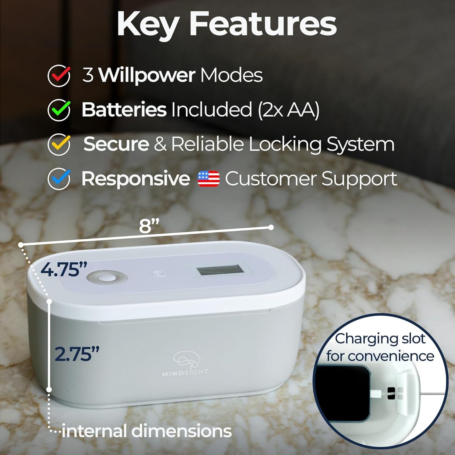 Mindsight Timed Lock Box | Unplug from Phones, Video Games, Social Media, Snacks & Cravings | 3 Modes based on Willpower | Easy to Use | Out of Sight ~ Out of Mind | Boost Your Mental Wellness