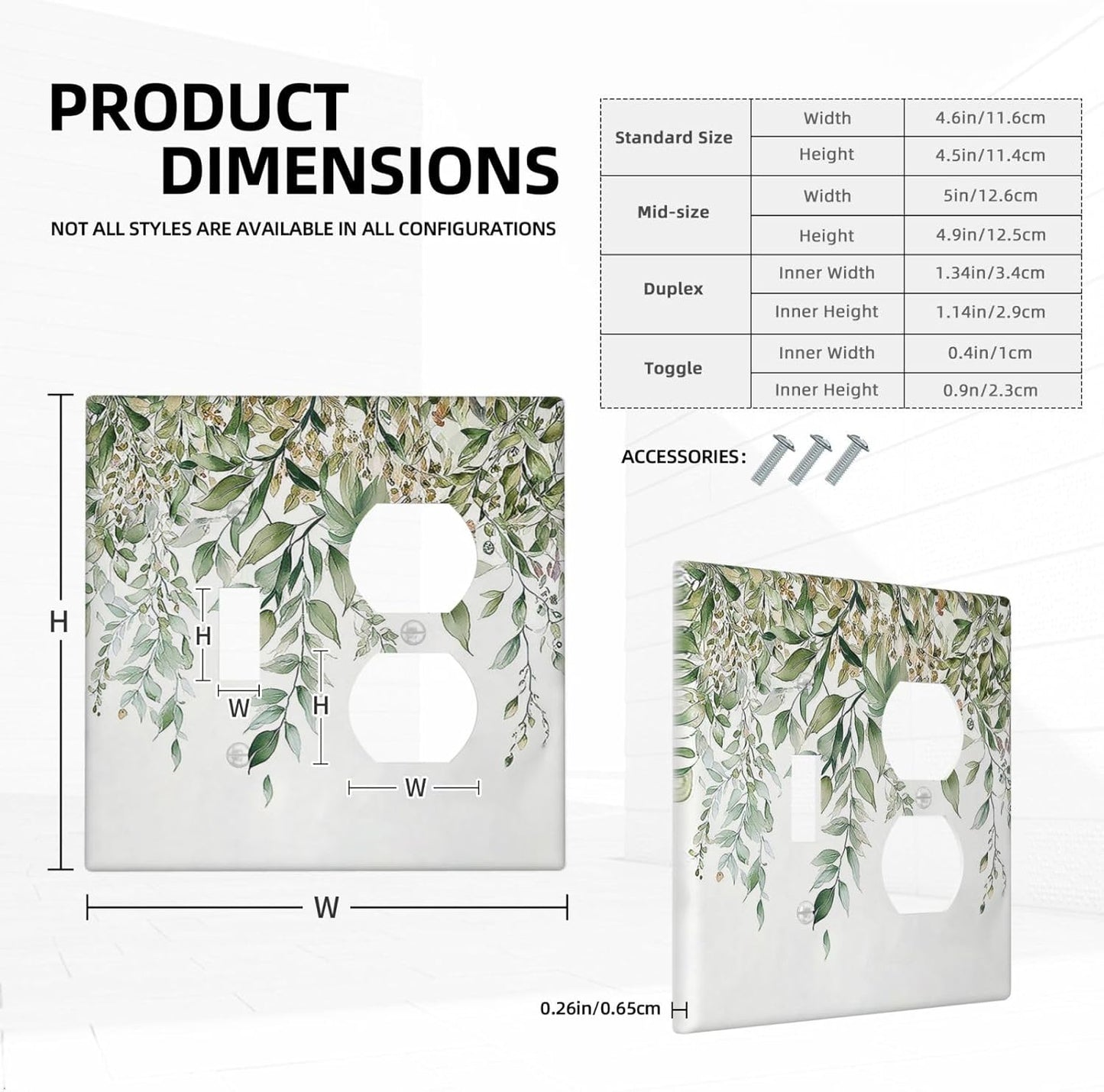Wallplates Sage Green Eucalyptus Watercolor Plant Leaves 1 Toggle 1 Duplex Switch Plate Electrical GFCI Faceplate Decorative Light Switch Covers for Bedroom Bathroom Decor