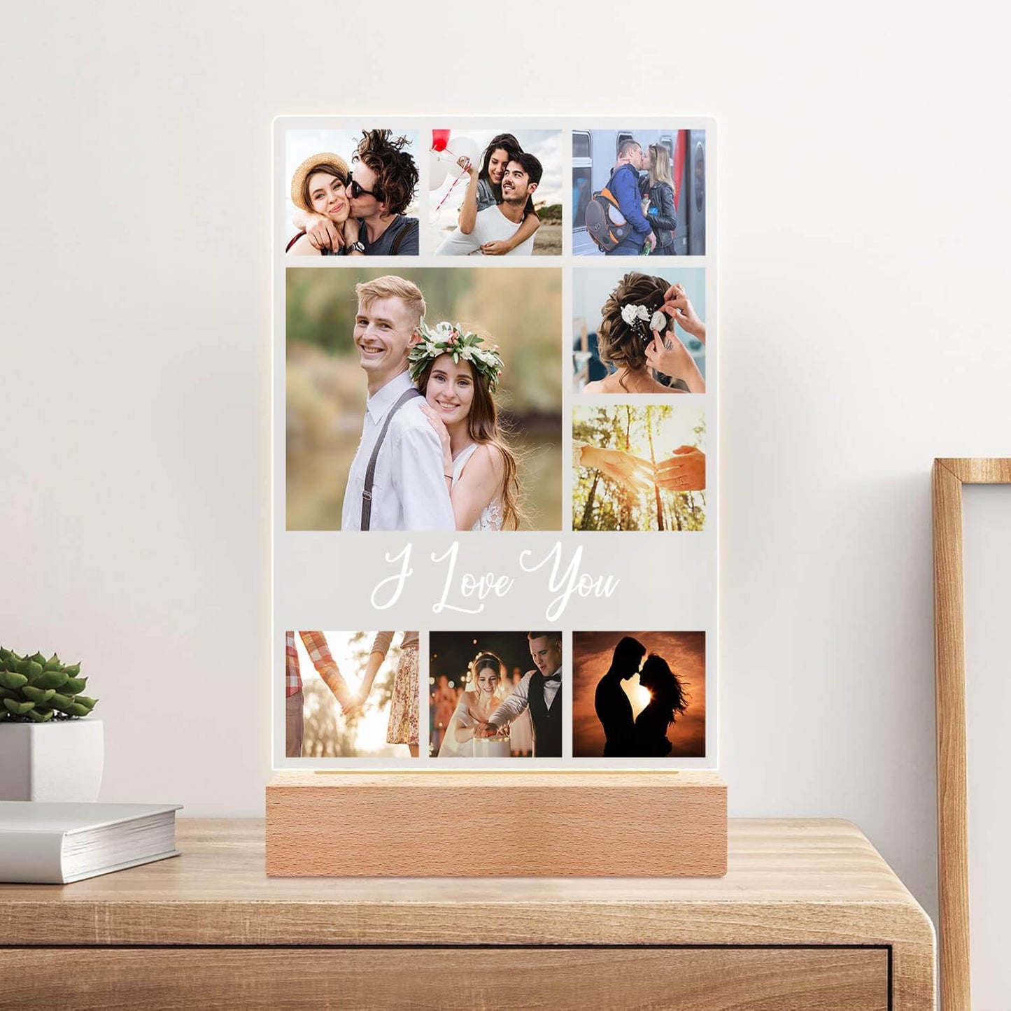 Custom Picture Frame with Photo, Personalized Photo Frame with Night Light, Customized Picture Frames, Personalized Valentines Day Gifts for Women Men Her Him Girlfriend Boyfriend Couple