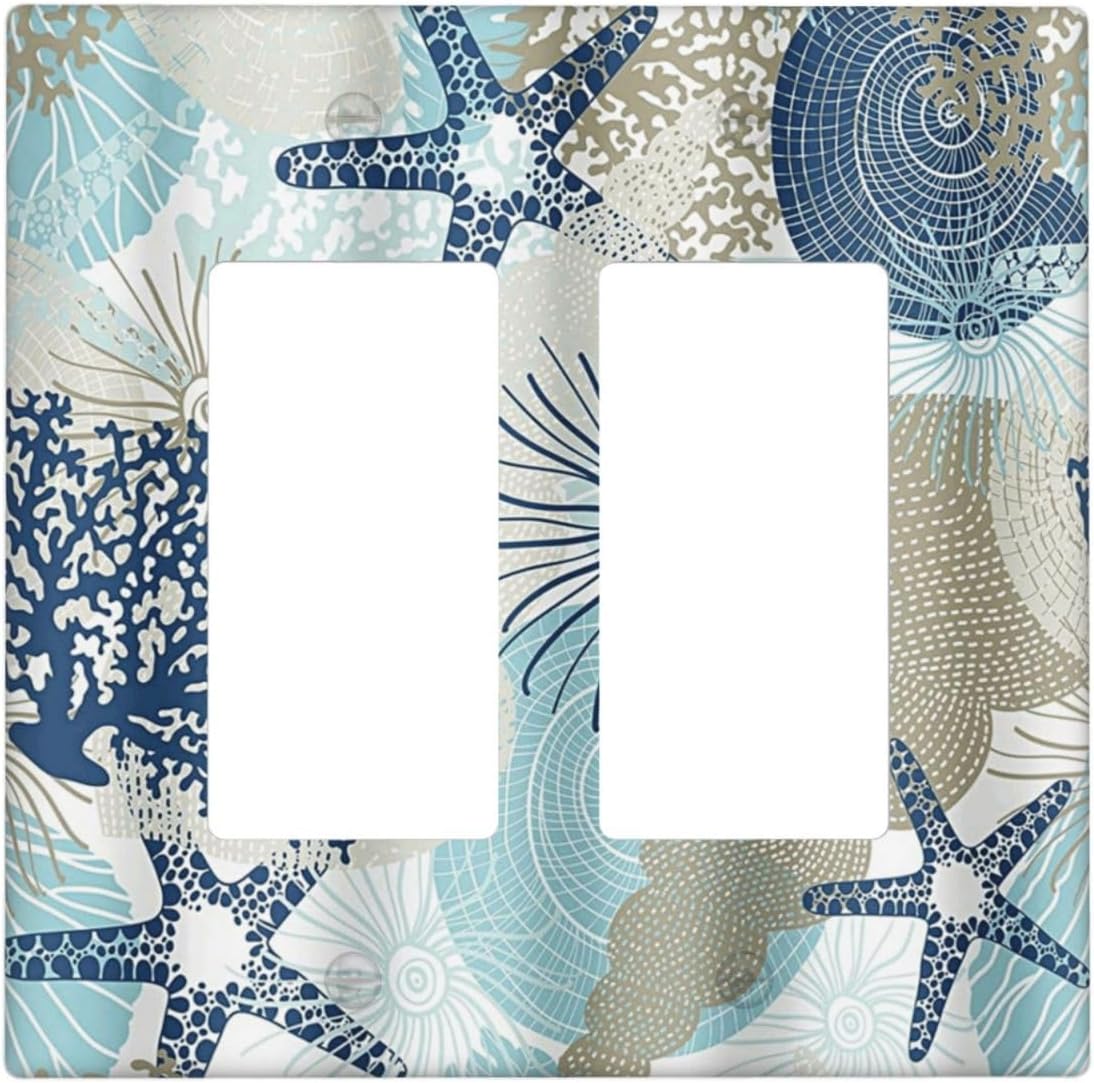 Decorative Outlet Covers Blue Starfish Brown Coral Ocean 2 Gang Light Switch Cover Plate Double Rocker Wall Plates for Electrical Outlets Switch Plate Covers for Girlroom Home Decor