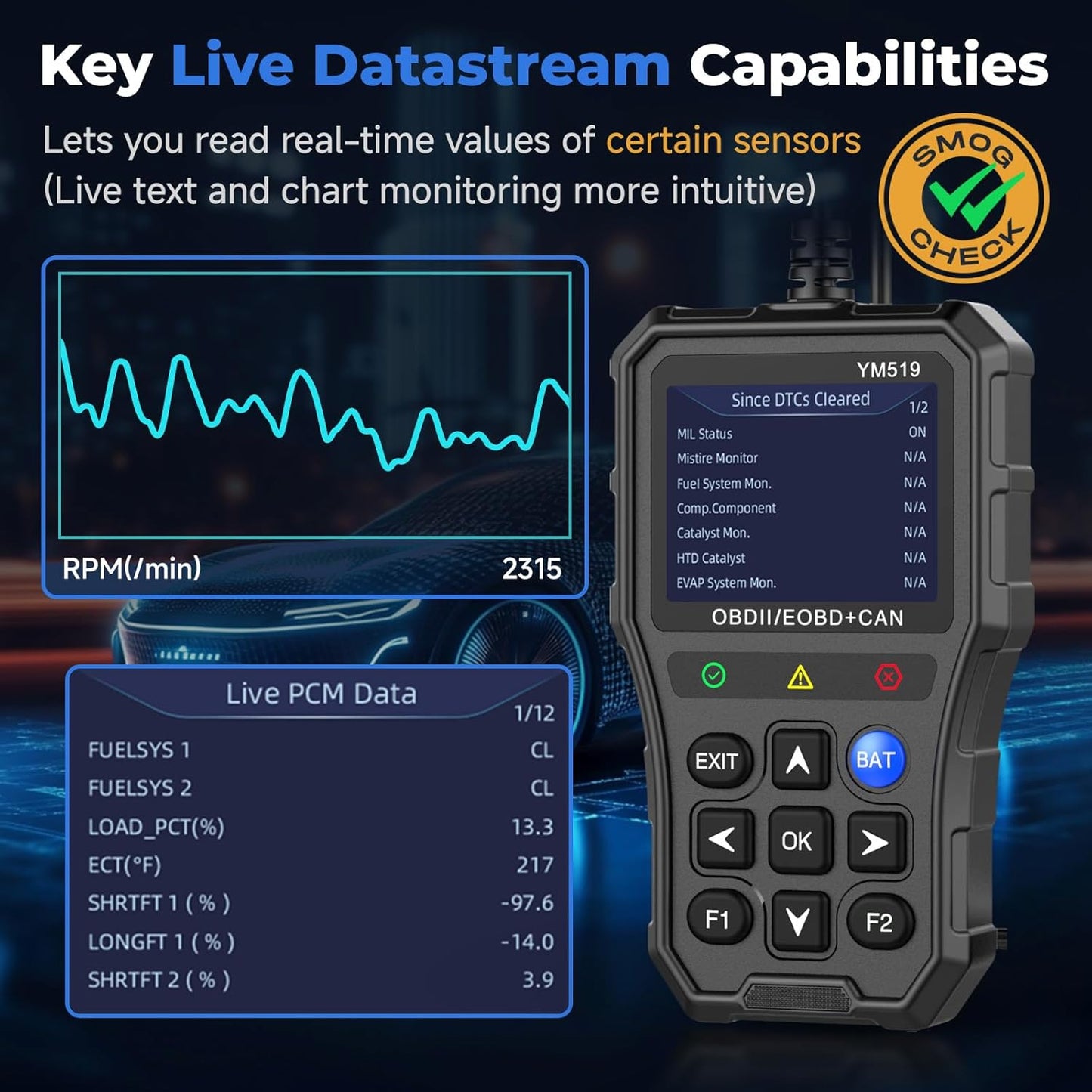 Enhanced Universal OBD2 Scanner with Battery Tester - Car Engine Fault Code Reader CAN Diagnostic Scan Tool, Read and Clear Error Codes for 1996 or Newer OBD2 Protocol, Plug & Play
