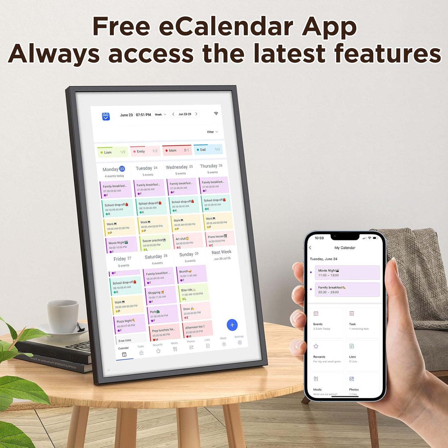 LOOFII 21.5" Smart Digital Calendar – 1920×1080 Full HD Touchscreen Family Planner & Calendar with Chore Chart & Meal Planner, Wall-Mountable (Black White)
