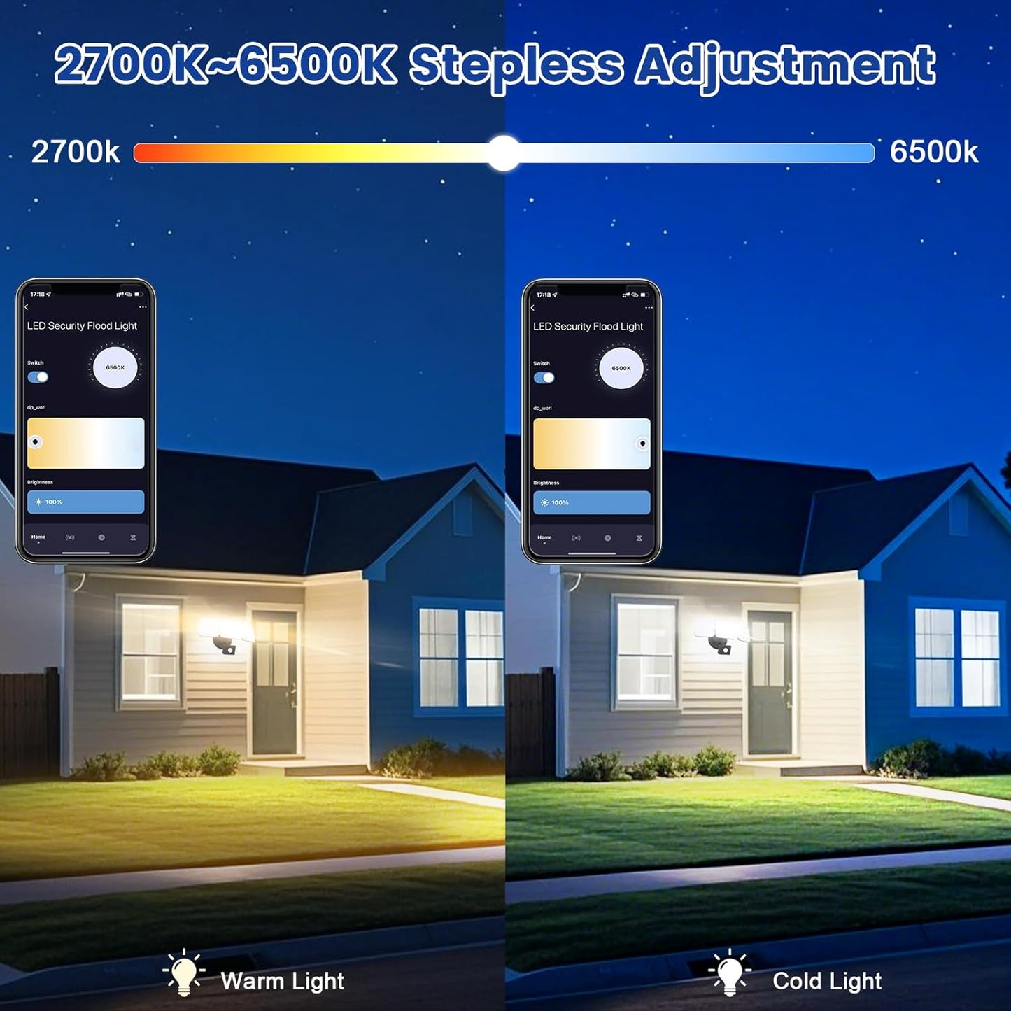 EMANER Smart Security Light Motion Sensor, Compatible with Alexa/Google Home, Adjustable Color Temperature, App Controlled WiFi Flood Light 2800LM Dimmable for Garage Driveway Porch (Black, 1-Pack)