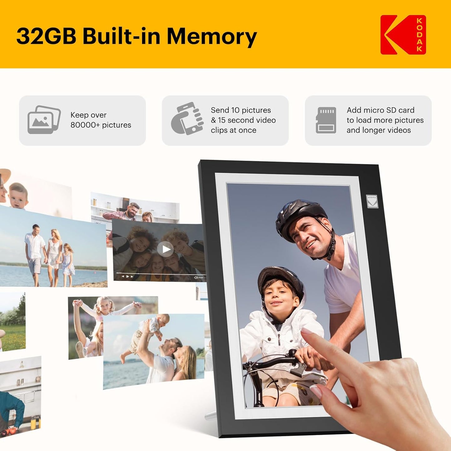 KODAK WiFi Digital Picture Frame, 11.6 Inch 1366 * 768HD IPS Touchscreen Digital Photo Frame with 32GB Storage, Easy Setup to Share Photos or Videos, The Best Gift for Family and Friends