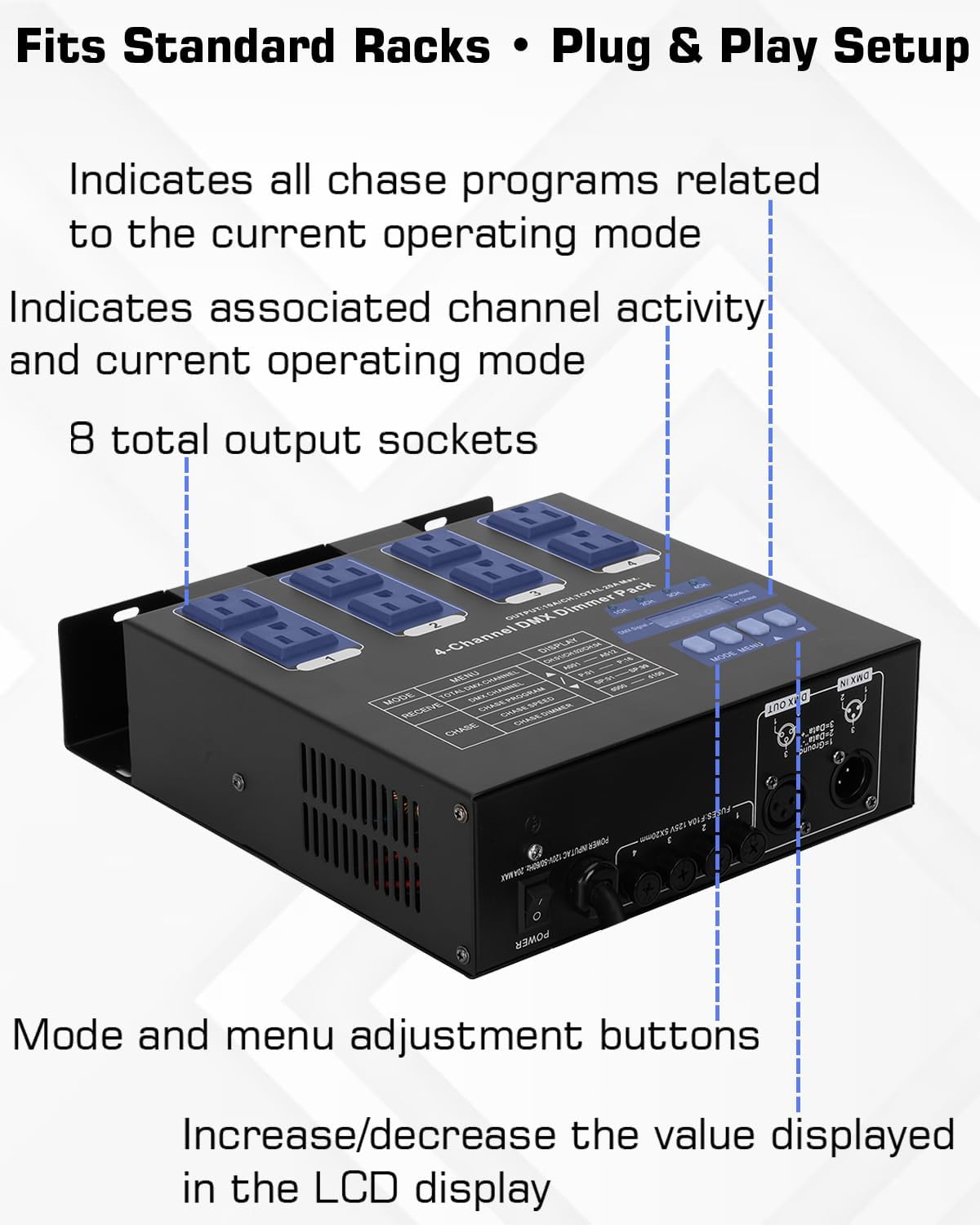 Dmx Dimmer Pack,4 Channel Dmx512 Dimmer Pack， Lighting Controller, Dimmer Pack Suitable for Stage Lighting Control