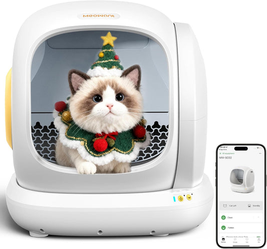 MeoWant Self-Cleaning Cat Litter Box, 75L Extra Large Open Automatic Cat Litter Box for Multi Cats, Integrated Safety Protection/APP Control/Odor Removal Smart Box with Mat & Liner