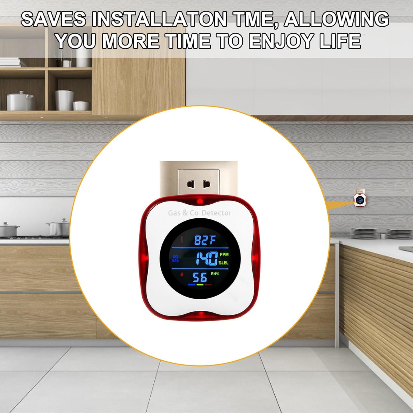 Plug in Gas & Carbon Monoxide Detector,4-in-1 Natural Gas Leak Detector,Carbon Monoxide Alarm,°F&Humidity,Combination CO & Propane Detector for Home,RV