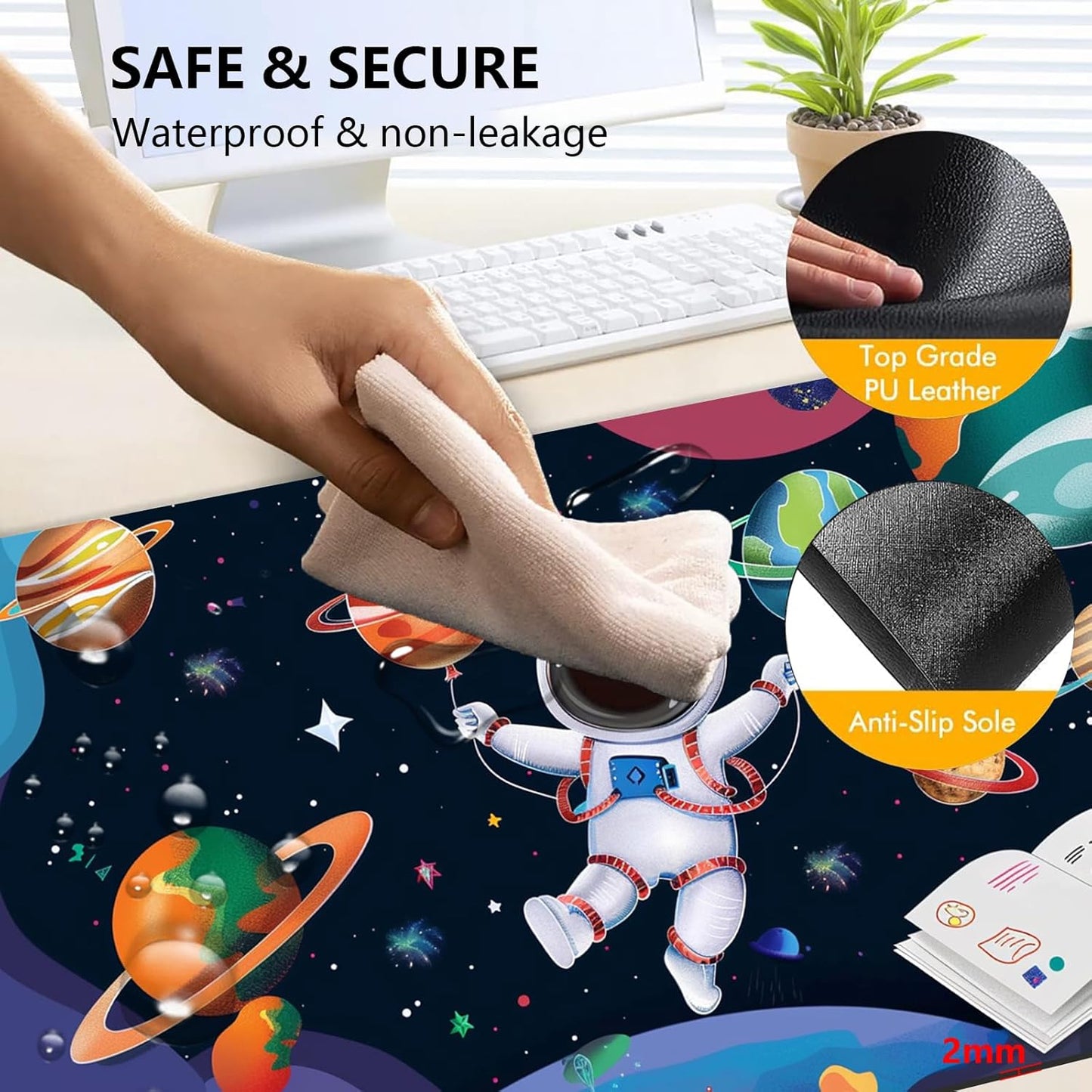 Heated Mouse Pad with 3 Levels Heated & 3 Hours Auto Shut-Off Mouse Pad for Warming Hands in Office Home, 31.5" x 13"Large Safe Desk Mat Hand Warmer，Cute Astronaut