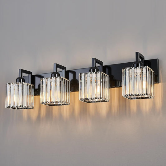 Modern Bathroom Vanity Light 4-Lights Plating Black Vanity Light Crystal Wall Light Bathroom Light Fixtures