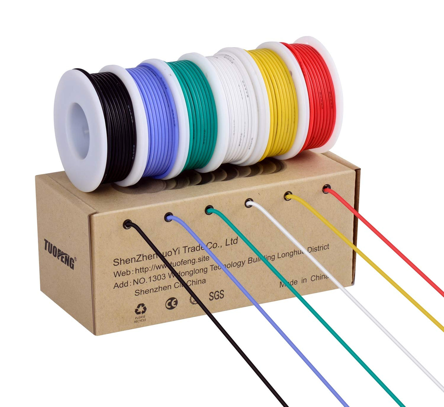 TUOFENG 24 awg Wire Flexible Silicone Wire,24 Gauge Tinned Copper Wires Silicone Rubber Insulated (6 Different Colored 30ft / 9m Each)(OD: 1.6 mm) Hook up Wires