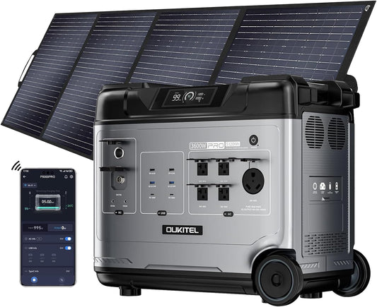 OUKITEL P5000 Pro 3600W Solar Generator with 400W Panel, 5120Wh Solar power station with 5 AC Outlets (5000W Peak), 1800W Fast Charging, Emergency Battery Backup for Home, Camping & RVs