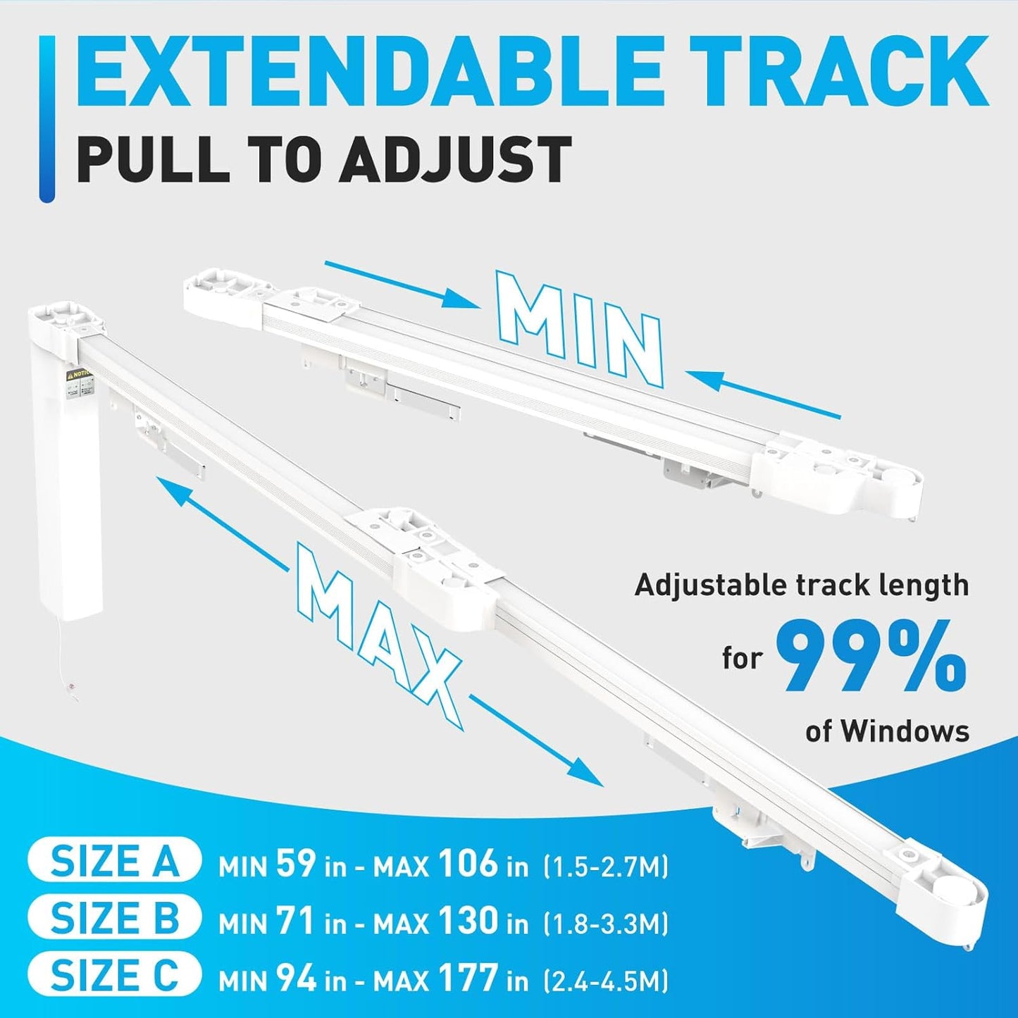 Smart Electric Curtains Track, Ceiling Curtains Track Adjustable Retractable Motorized Curtain Rod From 94 to 177 Inches, Automatic Curtain Opener, Work with Alexa/Google Home/Tuya Voice Control