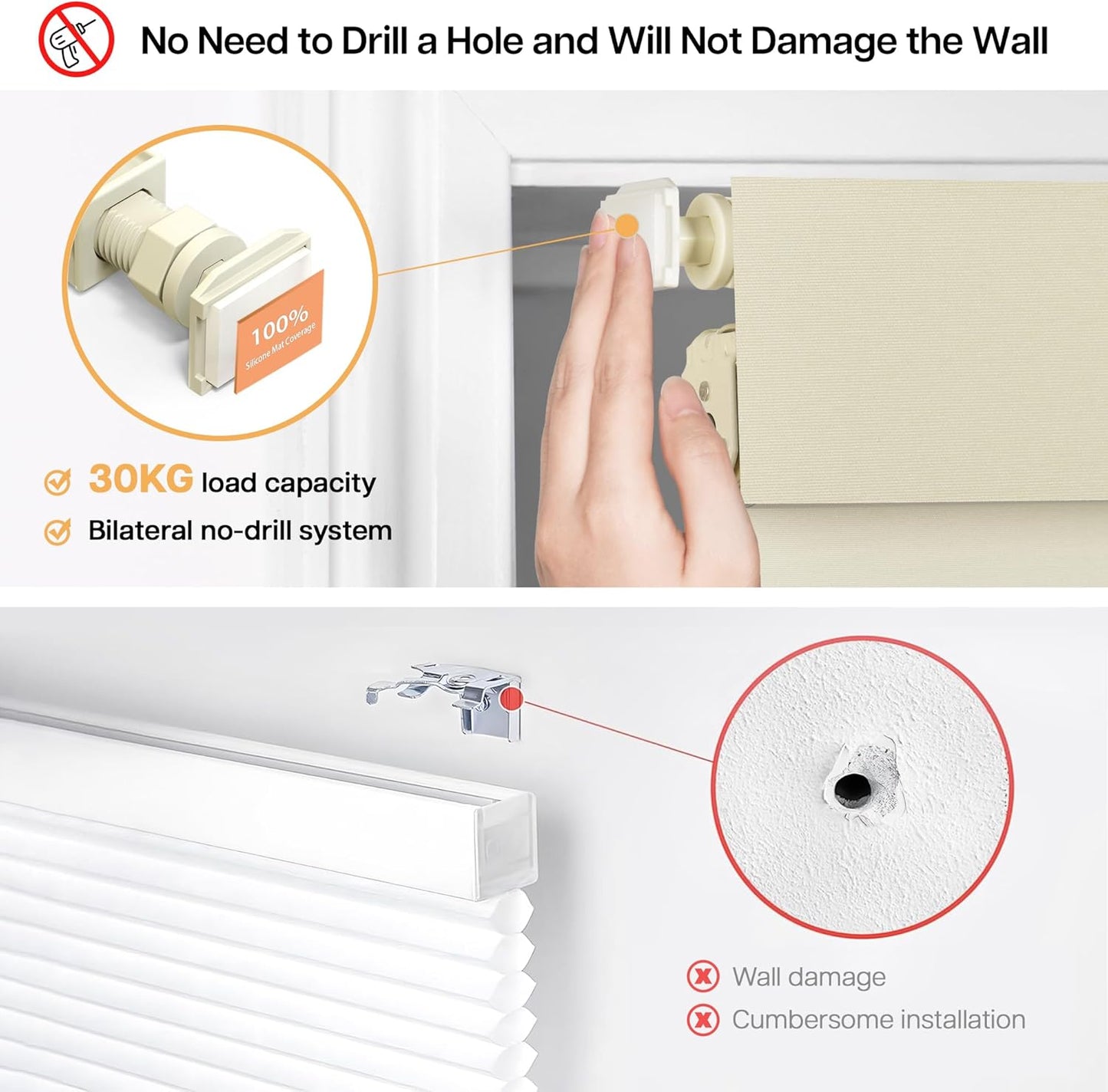 LazBlinds No Drill Blinds for Indoor Windows, Blackout Roller Shades, Cordless Window Blackout Blinds, Thermal Insulated Fabric UV Protection for Home and Office, 48" W x 72" H, Beige