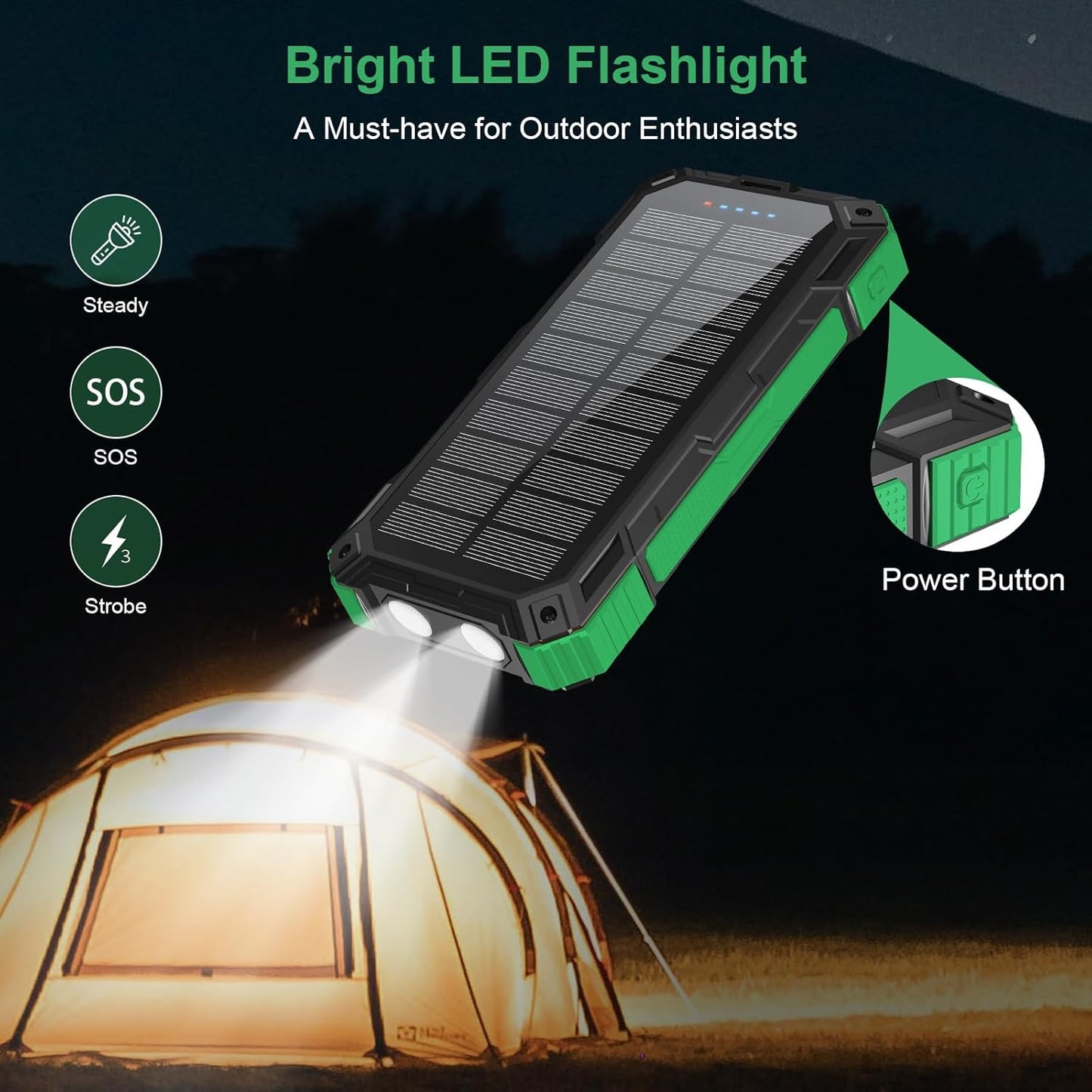 Solar Charger Power Bank 49800mAh Portable solar panels QC 3.0 22.5W Wireless Fast Charging with 6 Outputs for Cell Phones, Built in 4 Cables,USB C Waterproof Battery Pack for Camping,LED Flashlight