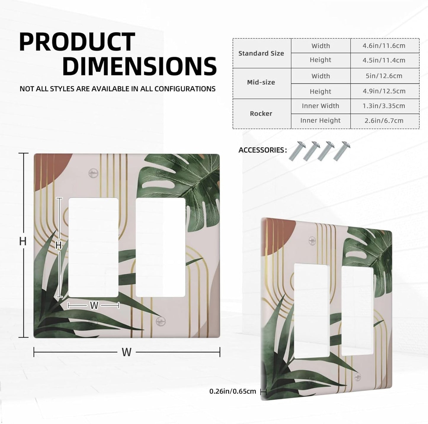Decorative Outlet Covers Boho Mid Century Arch Green Leaves 2 Gang Light Switch Cover Plate Double Rocker Wall Plate Switch Plate Covers Faceplate for Bedroom Home Decor（ 2 Pack）