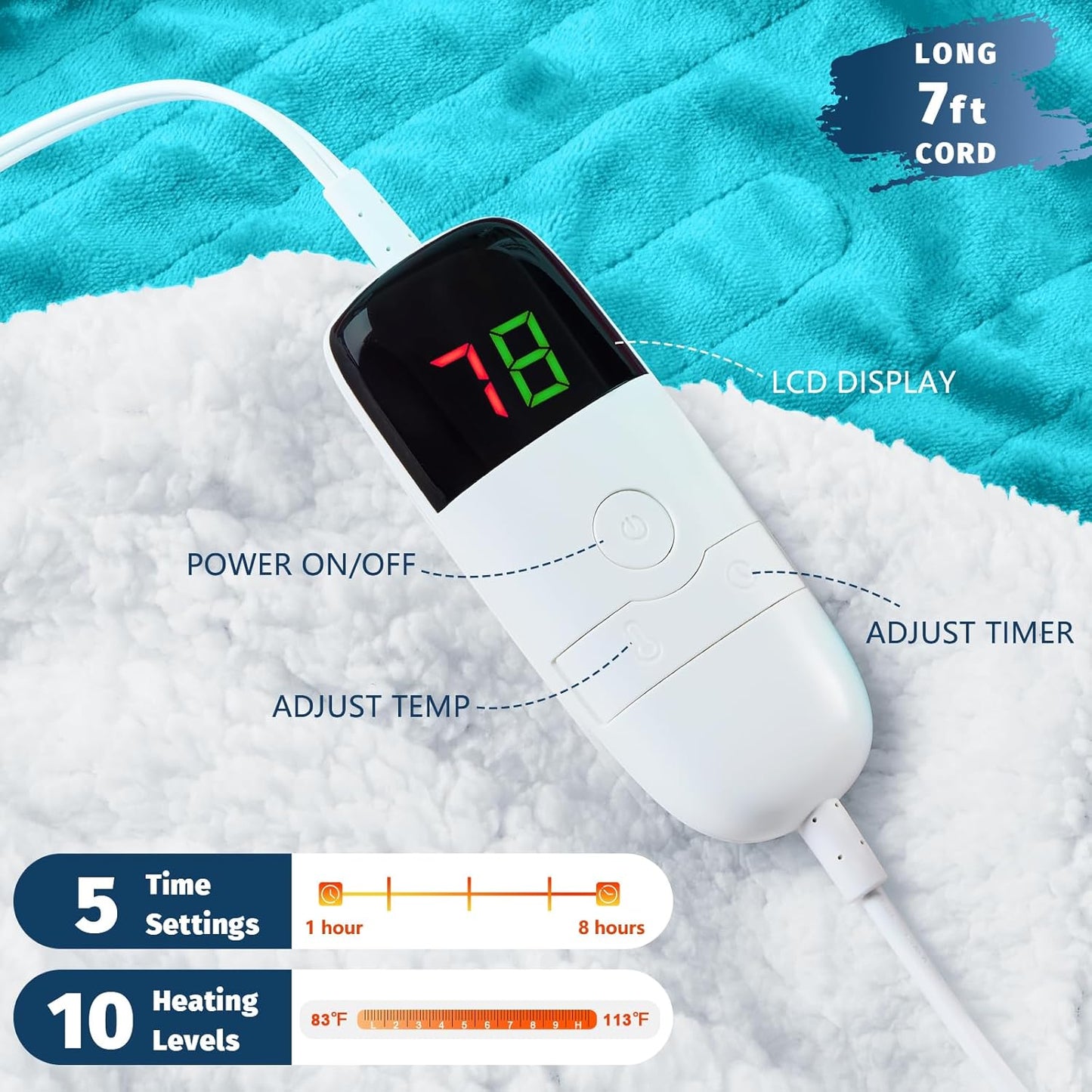 BOMOVA Heated Electric Blanket Throw Size - 50 x 60 Heating Blanket with 10 Heating Levels & 8 Hours Auto Off, Warm Flannel Blanket, Christmas Birthday Gifts for Women