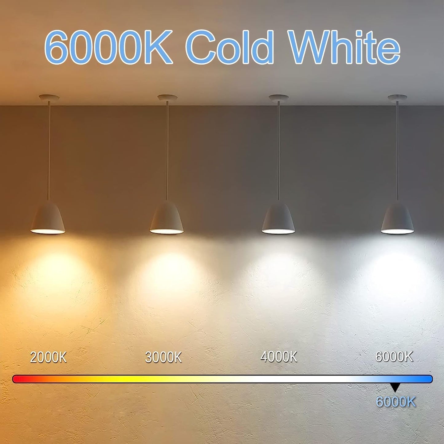 5 Inch Edison Bulb, 6000K Cool White E26 Led Bulb 6W Dimmable, 800LM T10 T9 Clear Glass Tubular Light Bulbs, AC 120V Equal 80 Watt Bulbs for Chandelier Pendant Wall Light - 6Pack