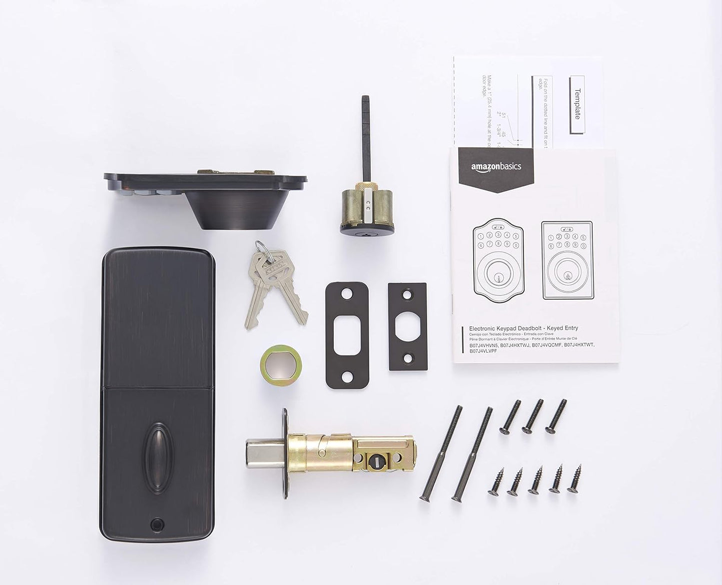 Amazon Basics Keyless Entry Door Lock Deadbolt - Traditional Electronic Keypad (Pack of 6) Matte Black with Key Option