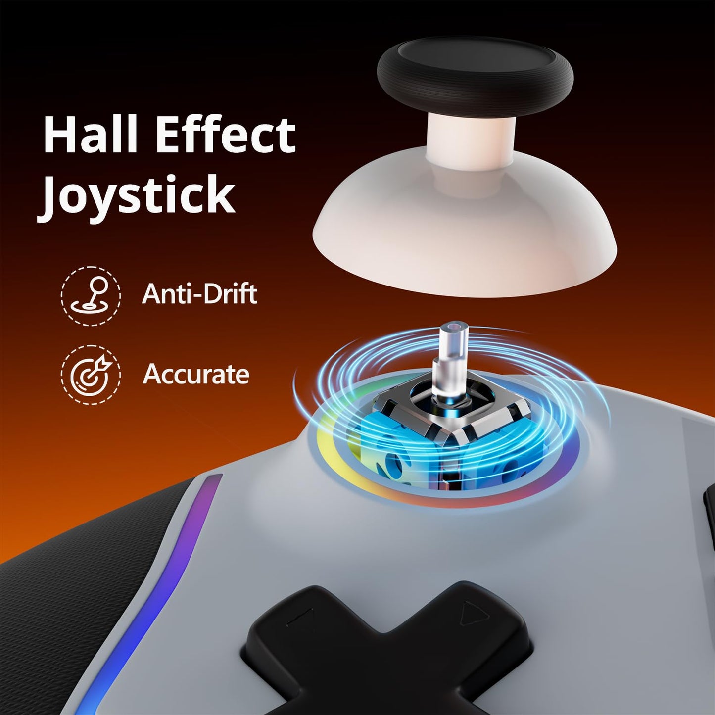 Wireless PC Controller with Hall Effect Joysticks & Triggers, 1000Hz Polling Rate, Trigger Locks, Bluetooth Pro Gaming Controller for PC/Steam/Luna/Tesla - 4 Macros and Turbo, Dynamic RGB, Silver