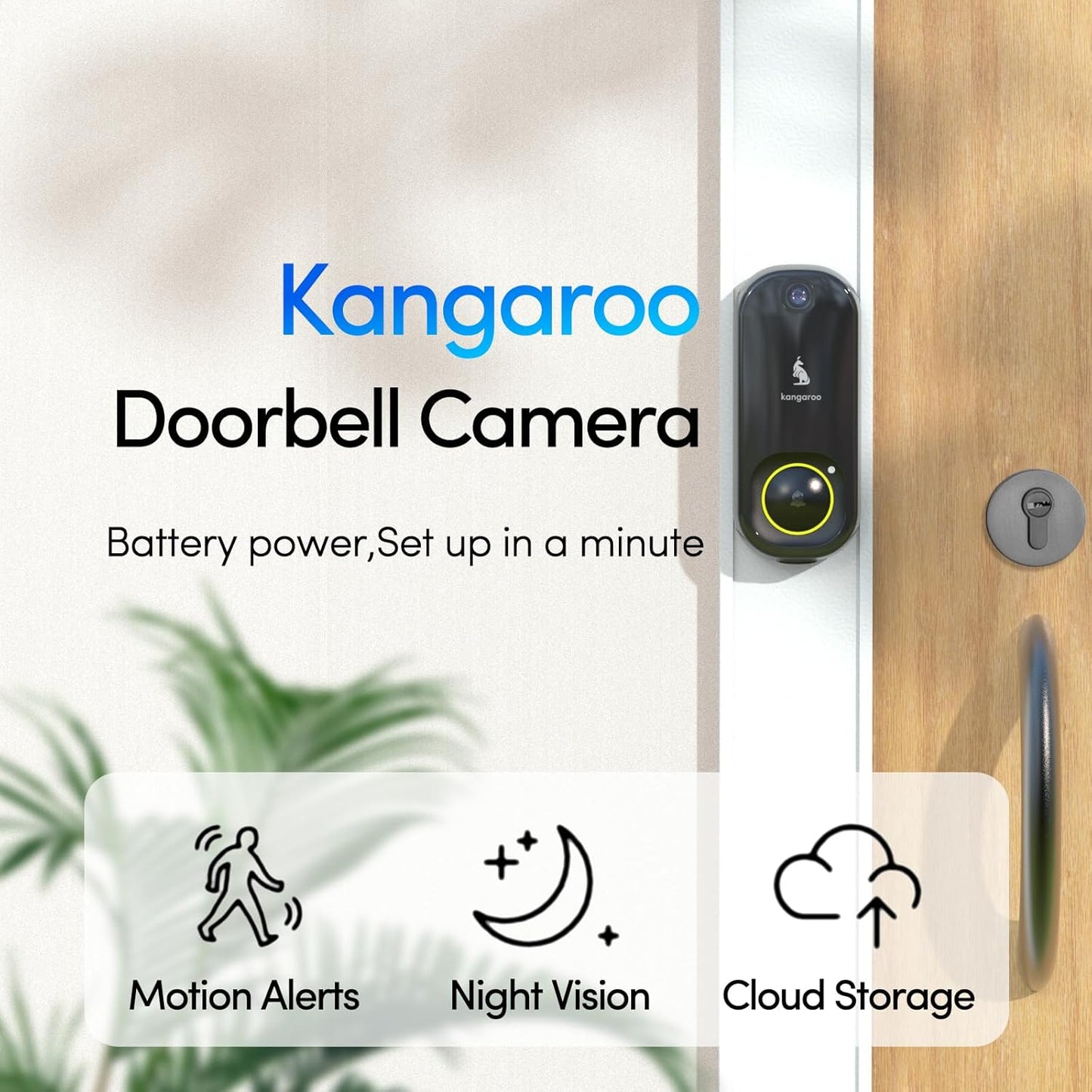 Kangaroo Wireless Doorbell+Chime,HD Camera,Easy Setup,Battery Power,Motion Detection,2.4G WiFi,Real-time Alerts to Phone,Security System for Home,Apartment and Office (2 Doorbell+2 Chime)