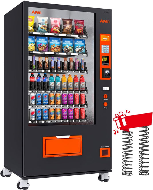 Afen Commercial Vending Machine with Bill & Coin Acceptor and Card Reader, 60 Slot Refrigerated Beverage Snack Combo Vending machine for Business, Durable Cashless Drink Vending in Bulk