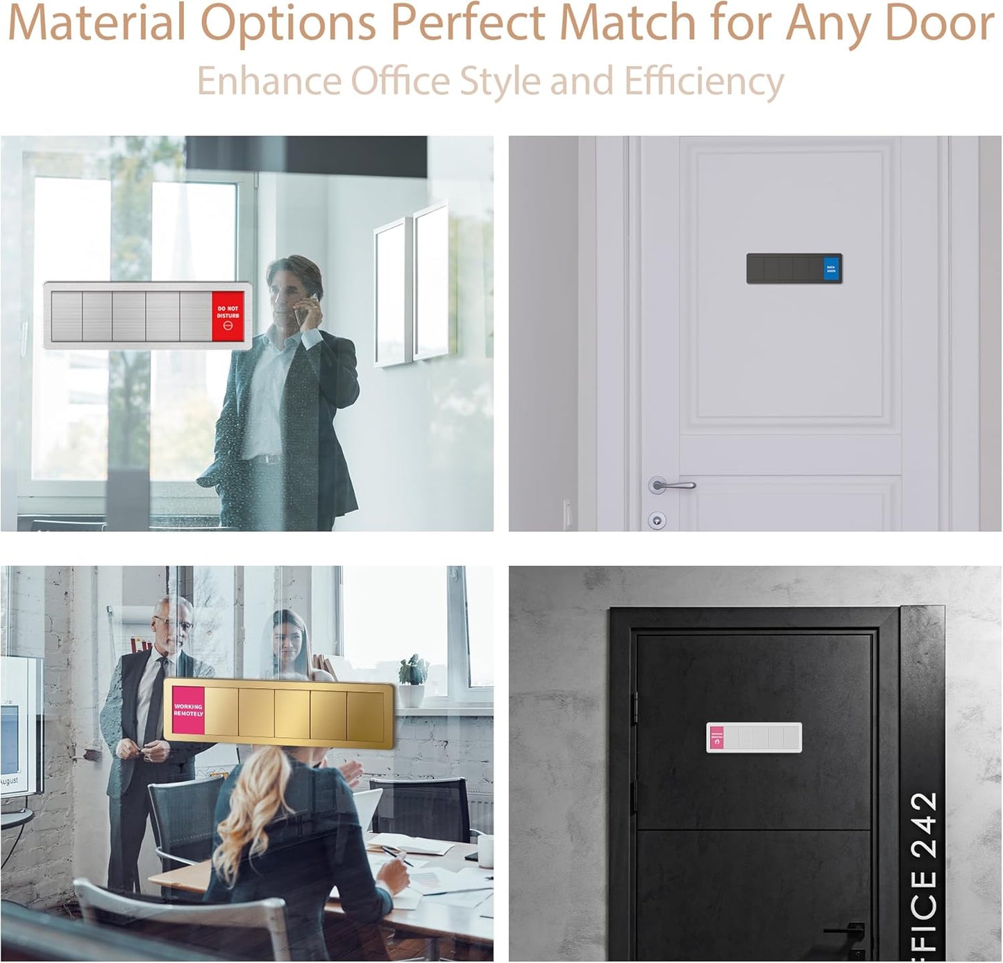 Office Door Signs -6 Options Do Not Disturb, In A Meeting, Out Of Office, Come In, Back Soon, Please Knock,Privacy Door Slider Sign for Meeting & Conference Room Brushed Gold