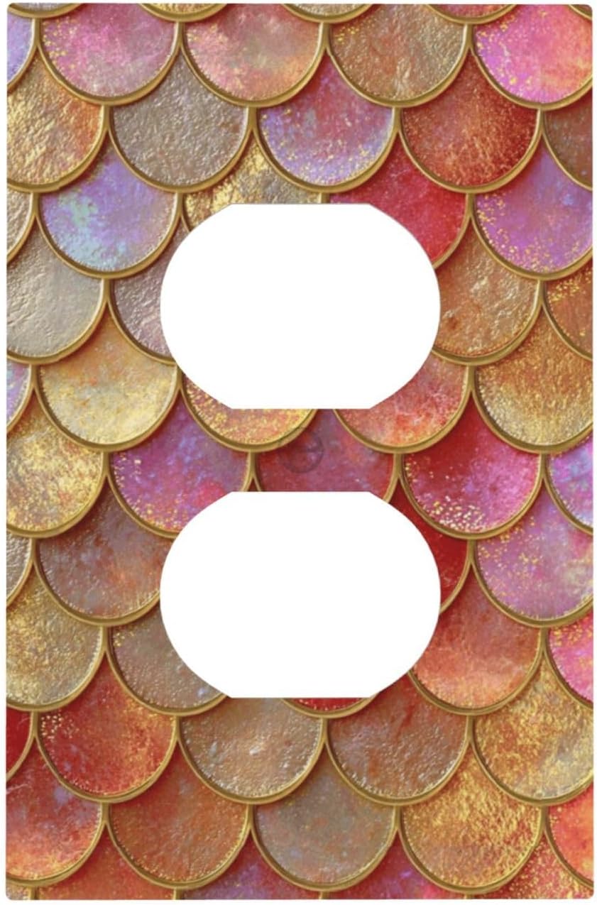 Mermaid Glitter Scale Rainbow Gold Fish Scales Outlet Covers 1 Gang Duplex Light Switch Cover Decorative Switch Plates Electrical Receptacle Faceplate Wall Plate for Bed Room Home Decor
