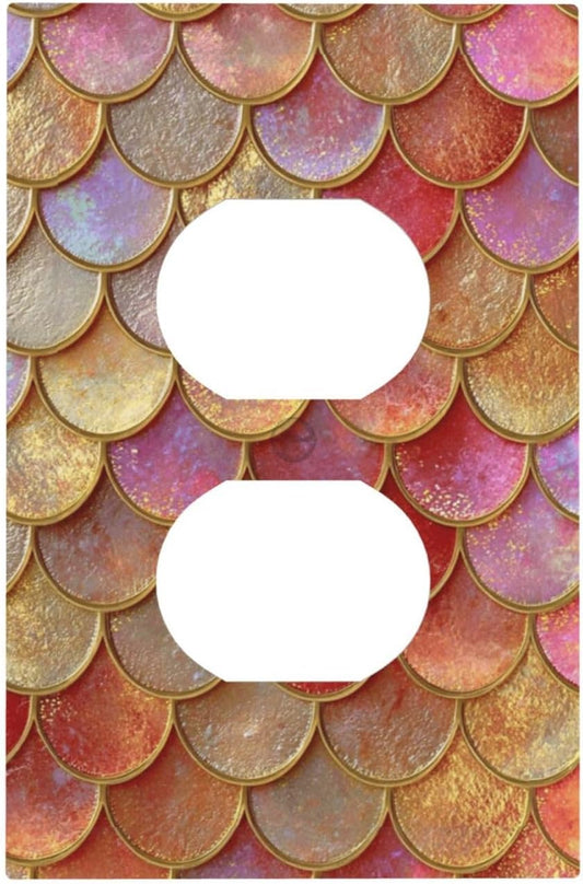Mermaid Glitter Scale Rainbow Gold Fish Scales Outlet Covers 1 Gang Duplex Light Switch Cover Decorative Switch Plates Electrical Receptacle Faceplate Wall Plate for Bed Room Home Decor